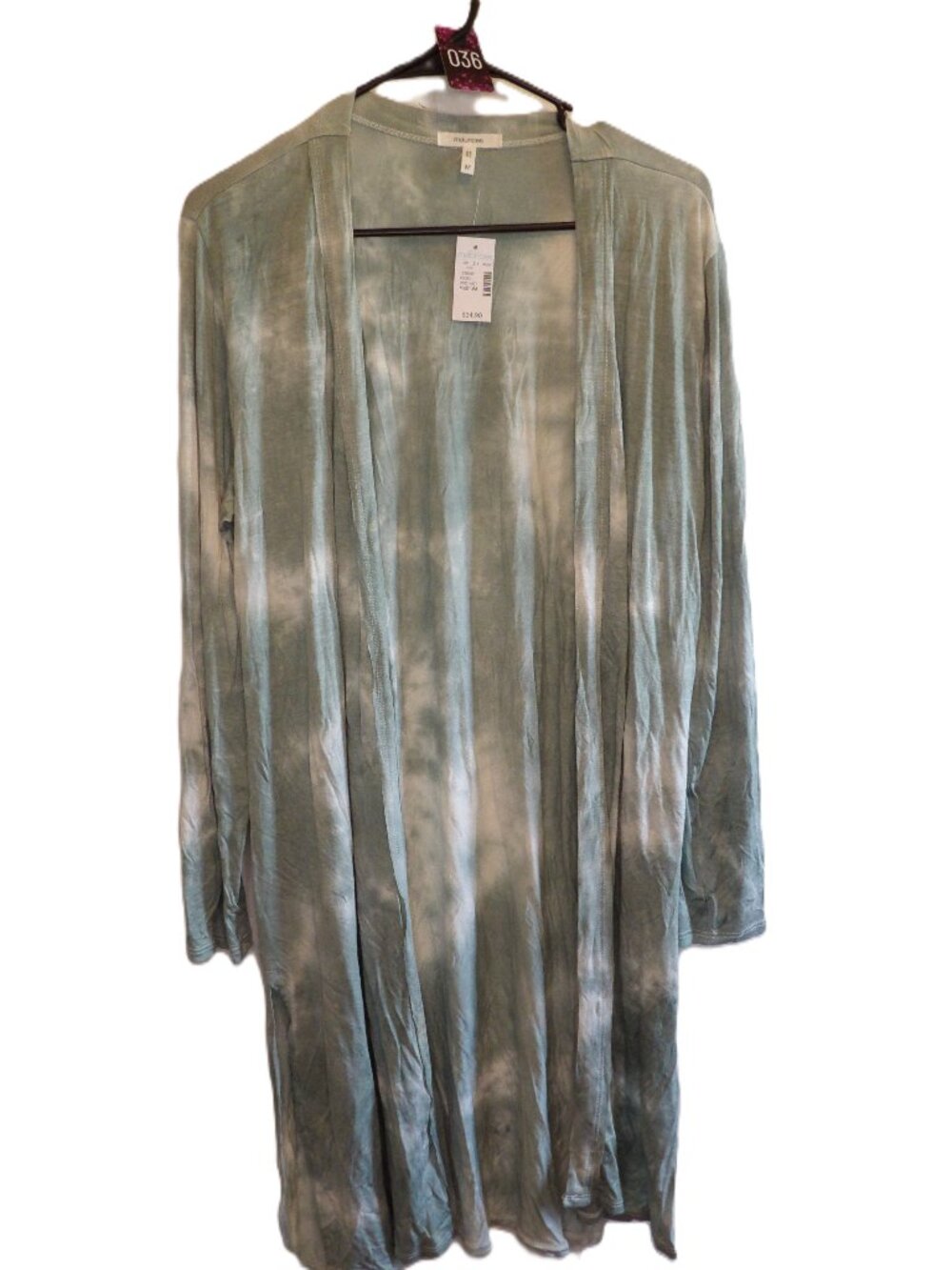 Maurices, NWT Gren/grey tie-dye mid length cardigan with pockets (Women's Medium